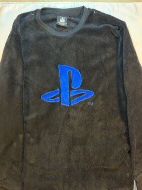 Fleece Black PlayStation Crewneck Sweater with Blue Logo